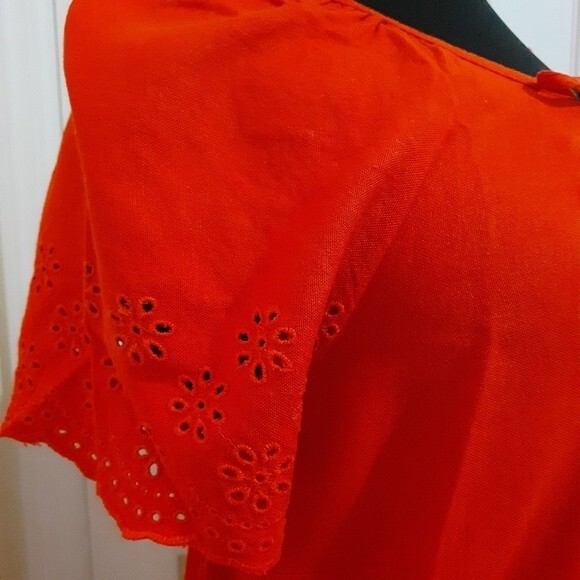 Old Navy Eyelet Hem Flutter Sleeves Drop Waist Boho Shift Red Orange Dress S/P - Picture 4 of 13